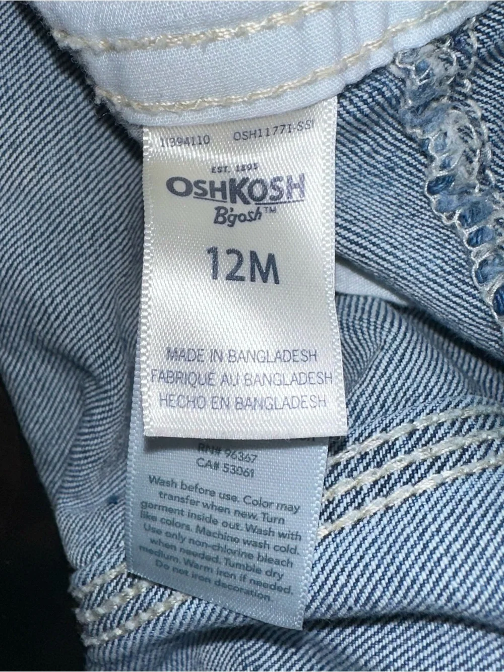 OshKosh B'gosh Blue Denim Adjustable-Strap Overalls for baby, Size 12 Months